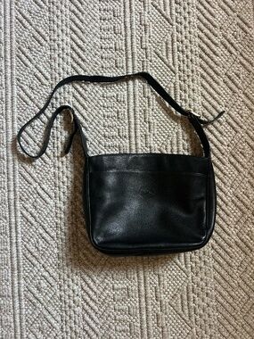 Vintage Longchamp Paris Black Pebbled Leather Crossbody Bag